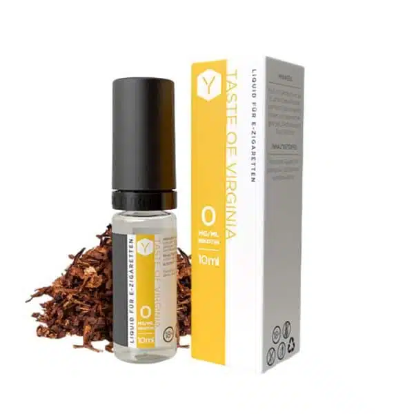 LYNDEN Taste of Virginia Liquid 10 ml Flasche und Verpackung vor Tabakblättern