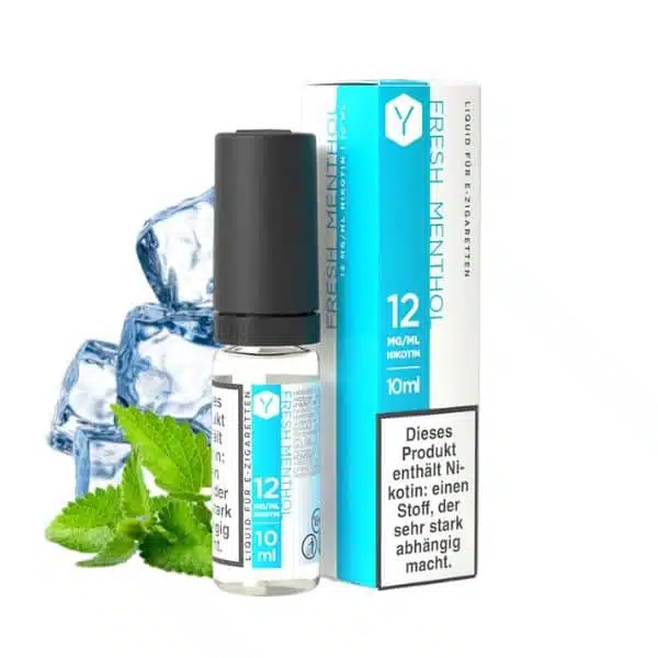 LYNDEN Fresh Menthol Liquid 10 ml Flasche und Verpackung vor Eiswürfeln und Minzblättern.