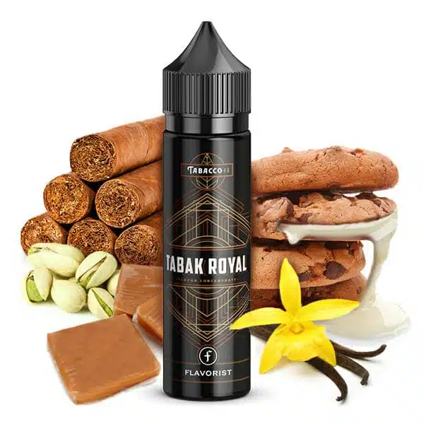 Flasche Flavorist Tabak Royal Classic Aroma mit Pistazien, Karamell, Vanille und Keks.