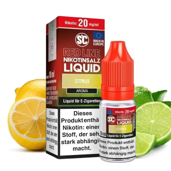 SC Red Line Citrus Nikotinsalz Liquid 10ml Flasche mit gelbem Etikett und frischem Zitrusaroma