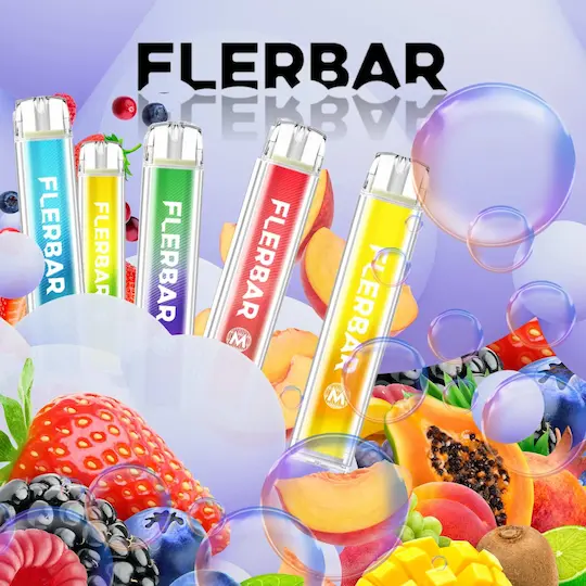 Banner mit Flerbar Vapes und vielen Früchten