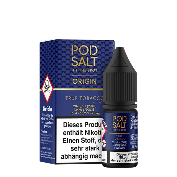 Pod Salt Liquid mit Tabak, Vanille und Karamell Geschmack.