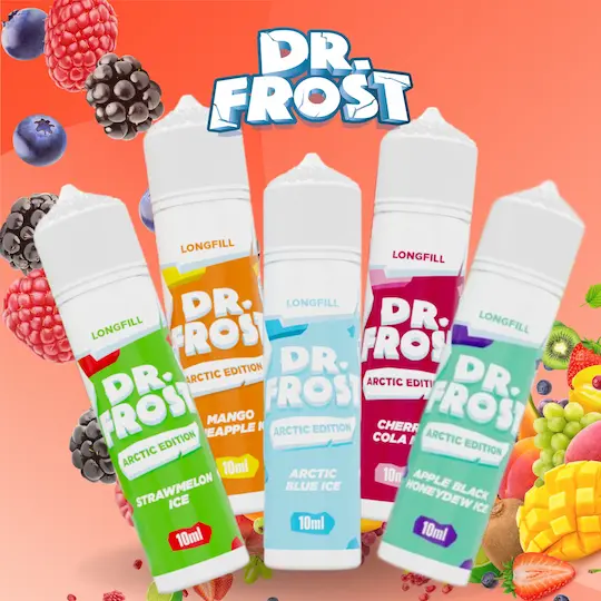 Banner mit Dr. Frost Arctic Longfill Aromen mit Früchten
