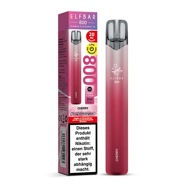 ElfBar 800 Cherry Vape inklusive Verpackung in Rot- und Pinktönen