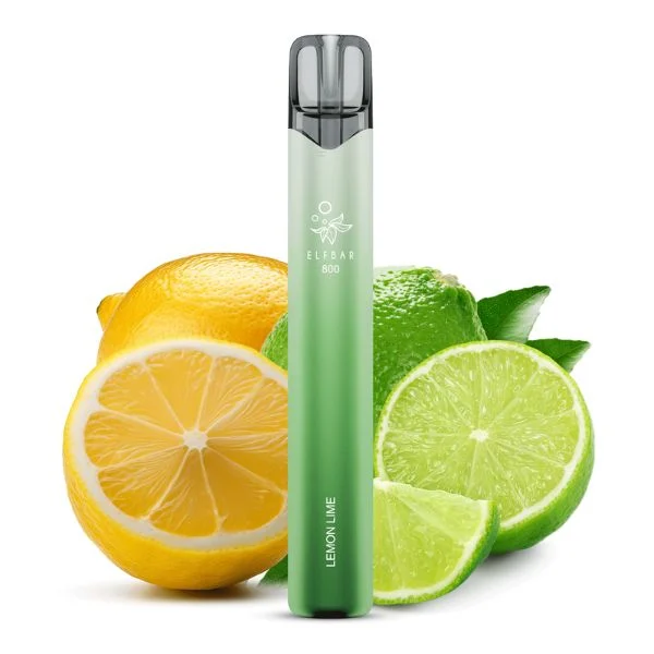 ElfBar 800 Lemon Lime Vape mit frischen Zitronen- und Limettenfrüchten im Hintergrund