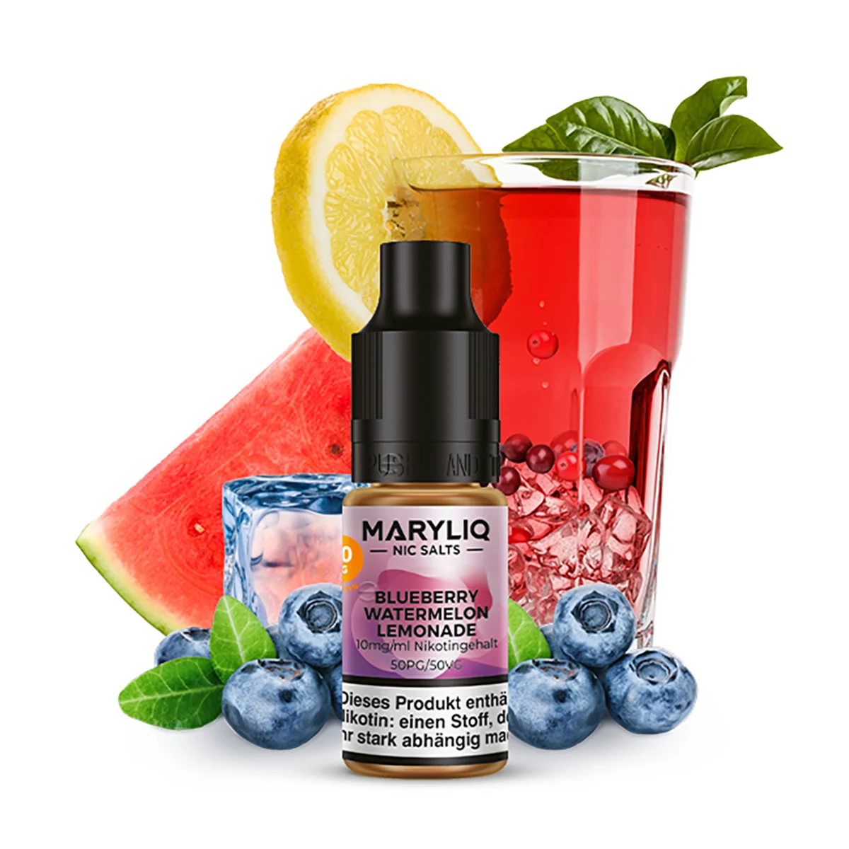 Lost Mary MARYLIQ Liquid Blueberry Watermelon Lemonade 10ml Flasche mit Blaubeeren, Wassermelone und spritziger Zitronenlimonade.