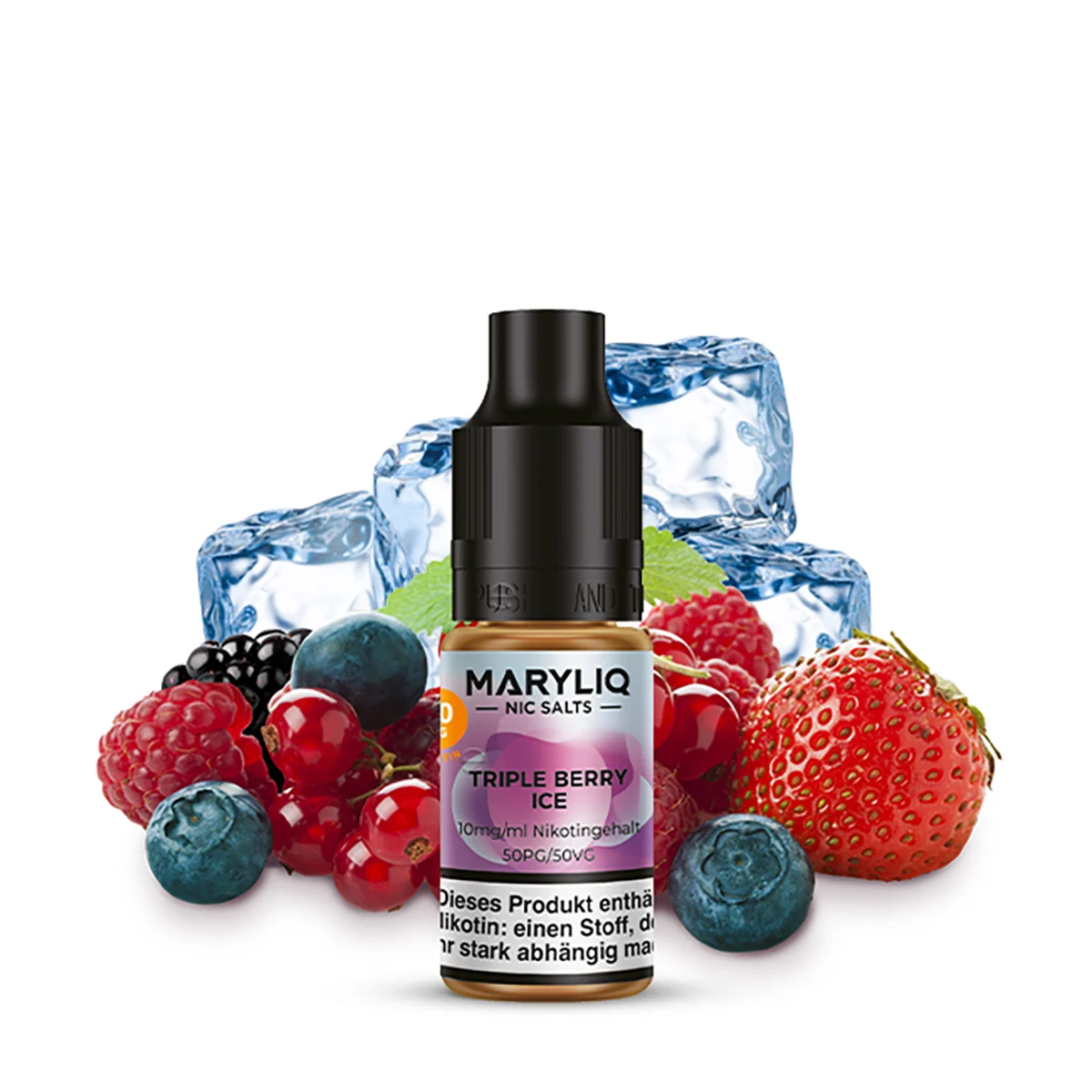 Lost Mary MARYLIQ Liquid Triple Berry Ice 10ml Flasche mit fruchtigem Beerenmix und erfrischender Eisnote.