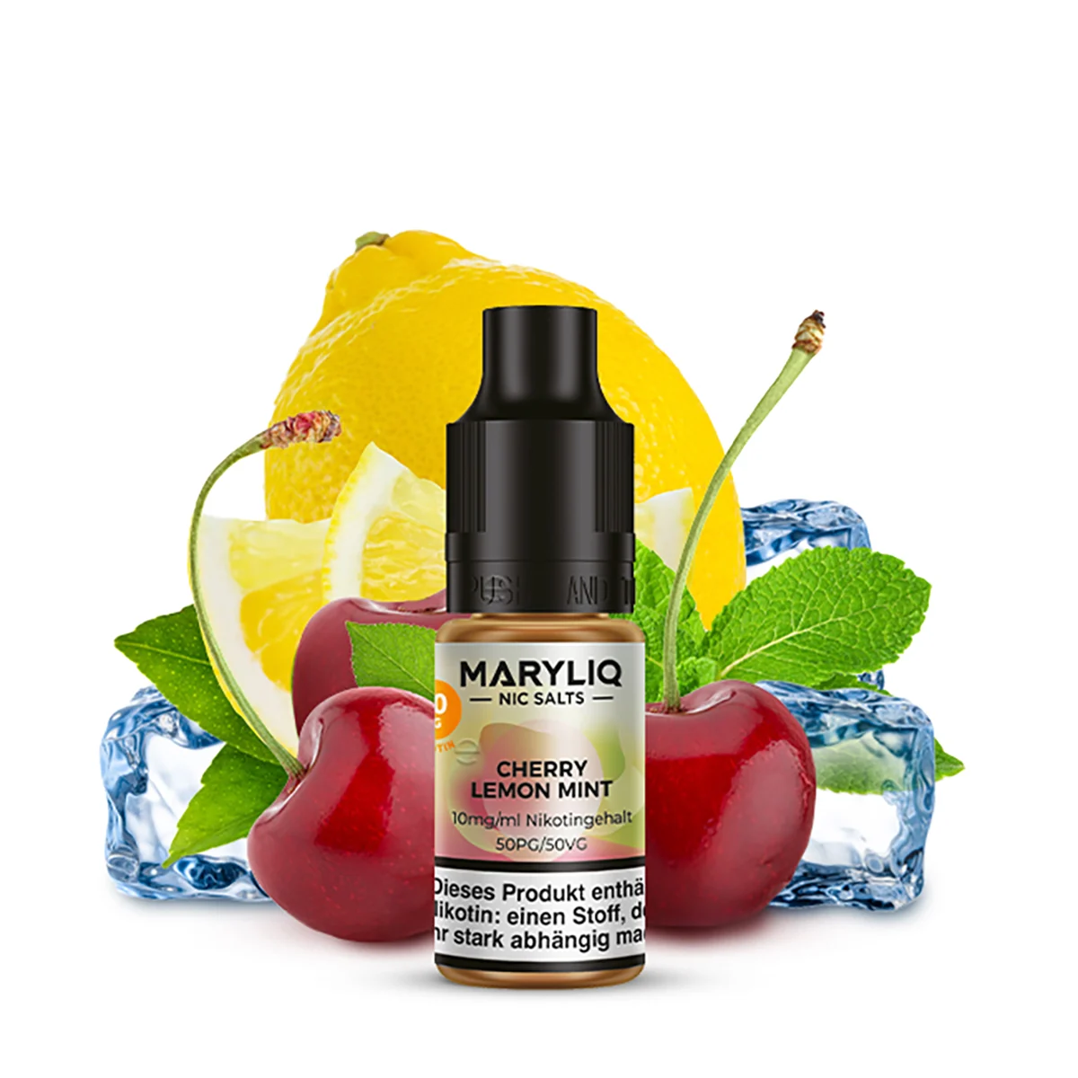 Lost Mary MARYLIQ Liquid Cherry Lemon Mint 10ml Flasche mit fruchtig-frischer Mischung aus Kirsche, Zitrone und Minze.