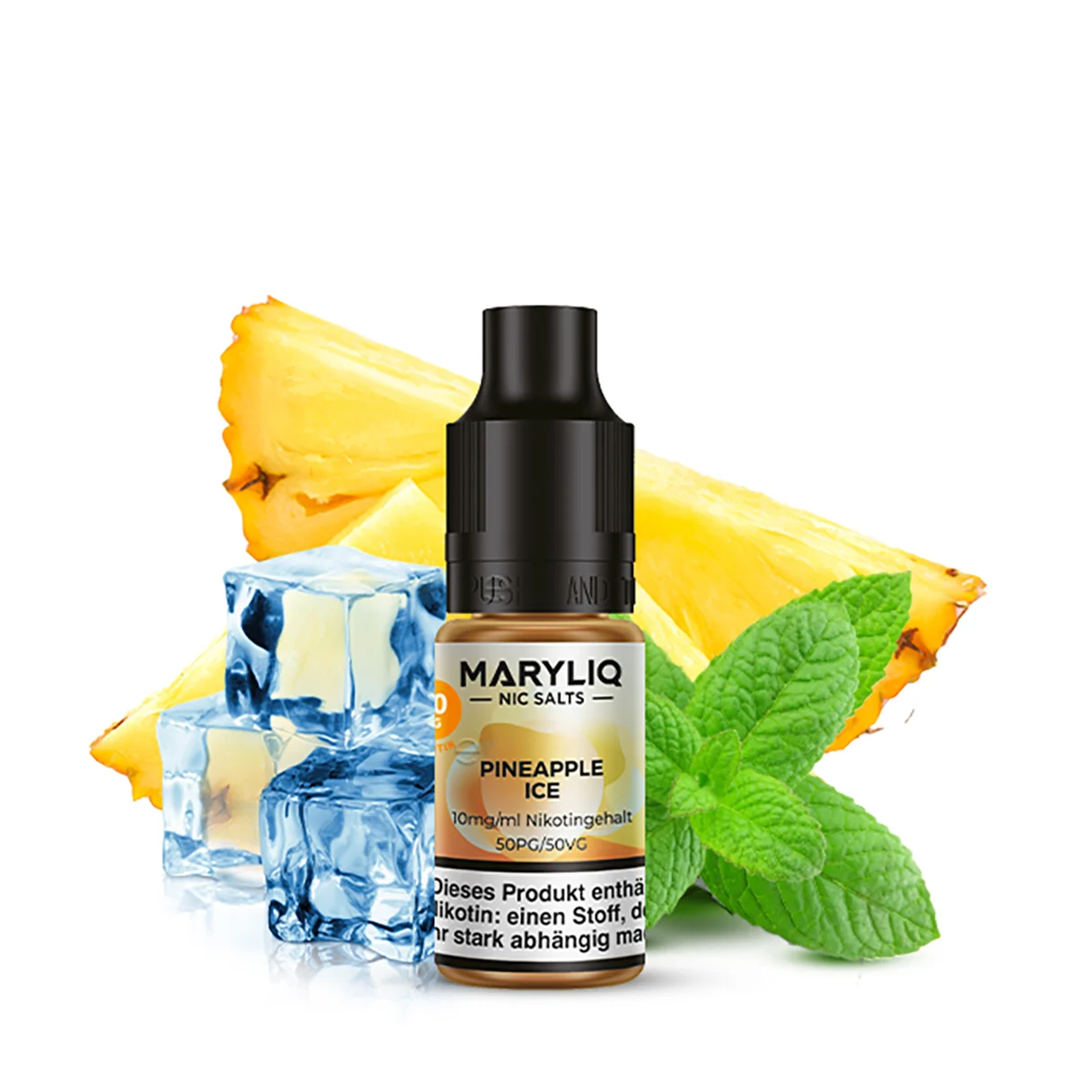 Lost Mary MARYLIQ Liquid Pineapple Ice 10ml Flasche mit tropischem Ananasgeschmack und erfrischender Eisnote.