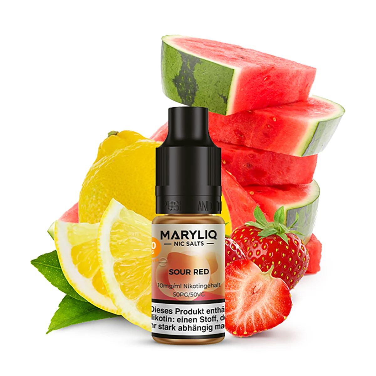 Lost Mary MARYLIQ Liquid Sour Red 10ml Flasche mit dem Geschmack von Erdbeere, Zitrone und Wassermelone.