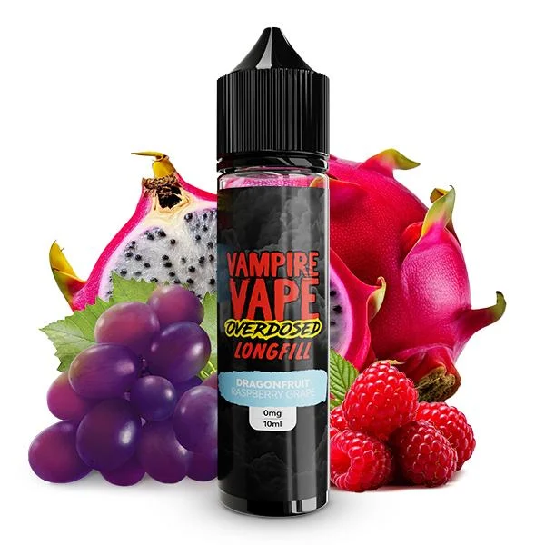Vampire Vape Overdosed Dragonfruit Raspberry Grape Aroma – Exotische Drachenfrucht, Himbeere & Traube, 10 ml in 60 ml Longfill-Flasche