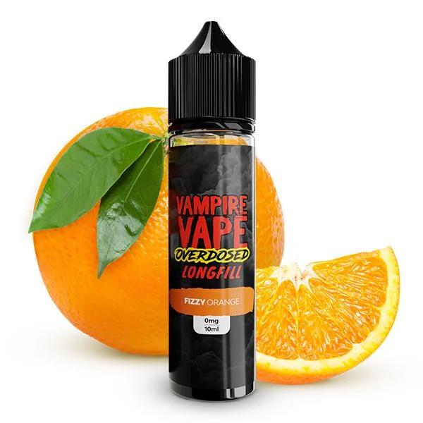 Vampire Vape Overdosed Fizzy Orange Aroma – Spritzige Orangenlimonade mit fruchtiger Süße und kühler Frische, 10 ml in 60 ml Longfill-Flasche