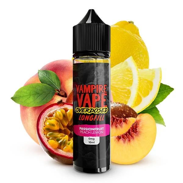 Vampire Vape Overdosed Passionfruit Peach Lemon Aroma – Exotischer Mix aus Passionsfrucht, Pfirsich & Zitrone, 10 ml in 60 ml Longfill-Flasche