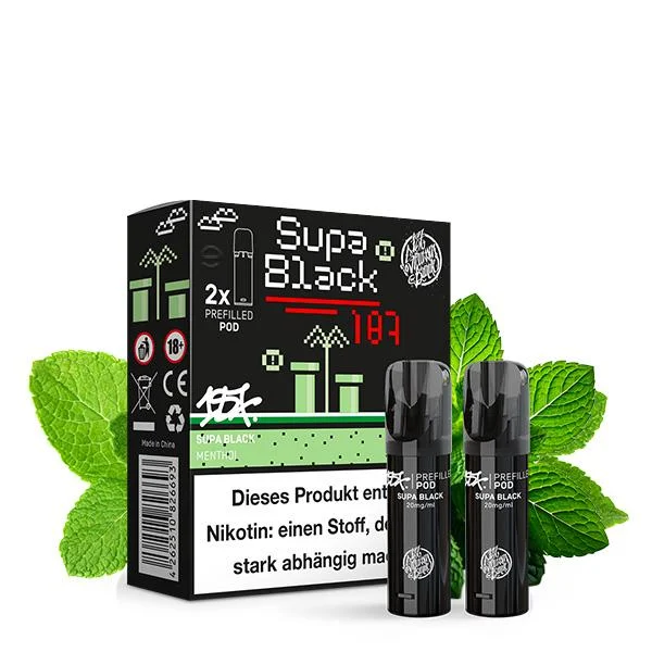187 Pods Supa Black – Vorbefüllte Vape Pods mit Spearmint und süßer Minznote, kompatibel mit ELFA System.