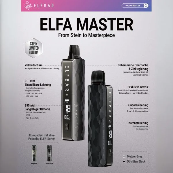 Technische Daten und Features der ElfBar ELFA Master Limited Edition im Überblick.