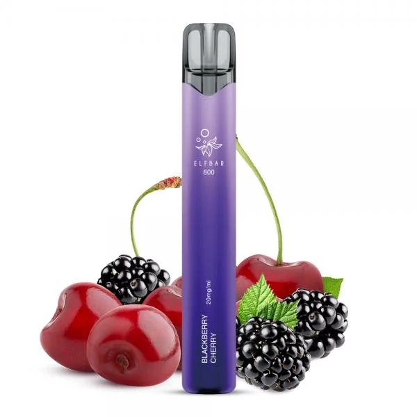 ElfBar 800 Blackberry Cherry Vape in violettem Design mit Brombeeren und Kirschen.
