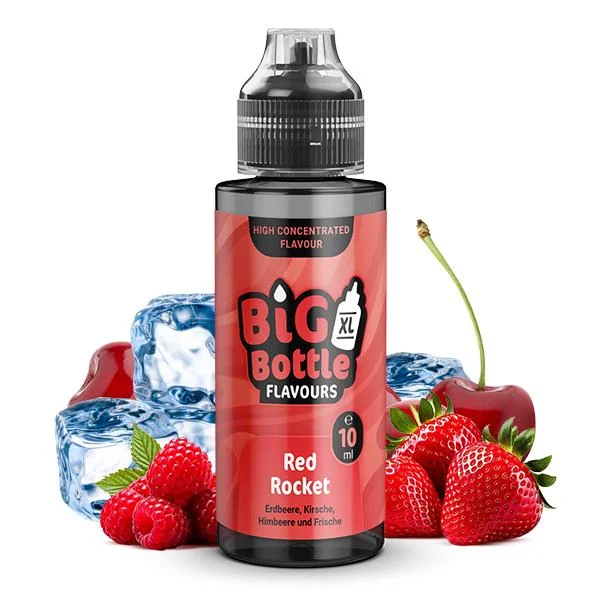 Big Bottle Red Rocket Aroma – Beerenmix aus Erdbeere, Kirsche und Himbeere mit erfrischender Kühle, 10 ml in 120 ml Longfill-Flasche