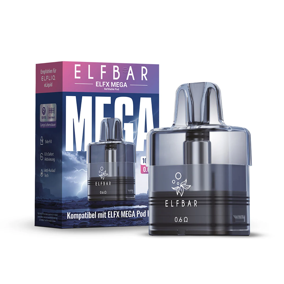 ElfBar ELFX Mega Pods 10 ml mit Verpackung und 0,6 Ohm Coil
