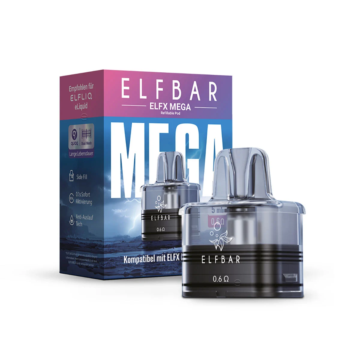 ElfBar ELFX Mega Pods 5 ml mit Verpackung und 0,6 Ohm Coil