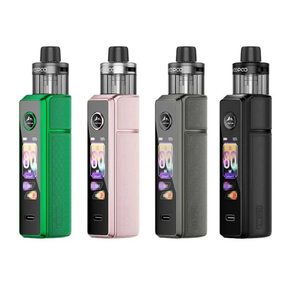VooPoo Drag X3 Pod Kit in den Farben Moss Green, Glow Pink, Gray Metal und Spray Black