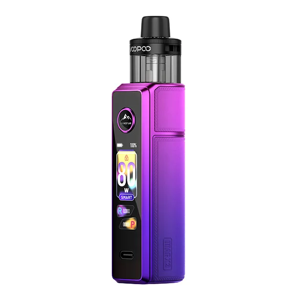 VooPoo Drag X3 Pod Kit Aurora Purple mit violettem Farbverlauf und Touchscreen