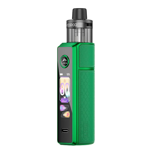 VooPoo Drag X3 Pod Kit Moss Green mit grünem Soft-Leder und Touchscreen