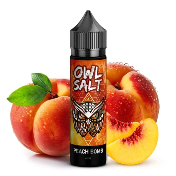 OWL Salt Longfill Peach Bomb Aroma – Gelber und weißer Pfirsich mit dezenter Frische, 10 ml Aroma in 60 ml Longfill-Flasche